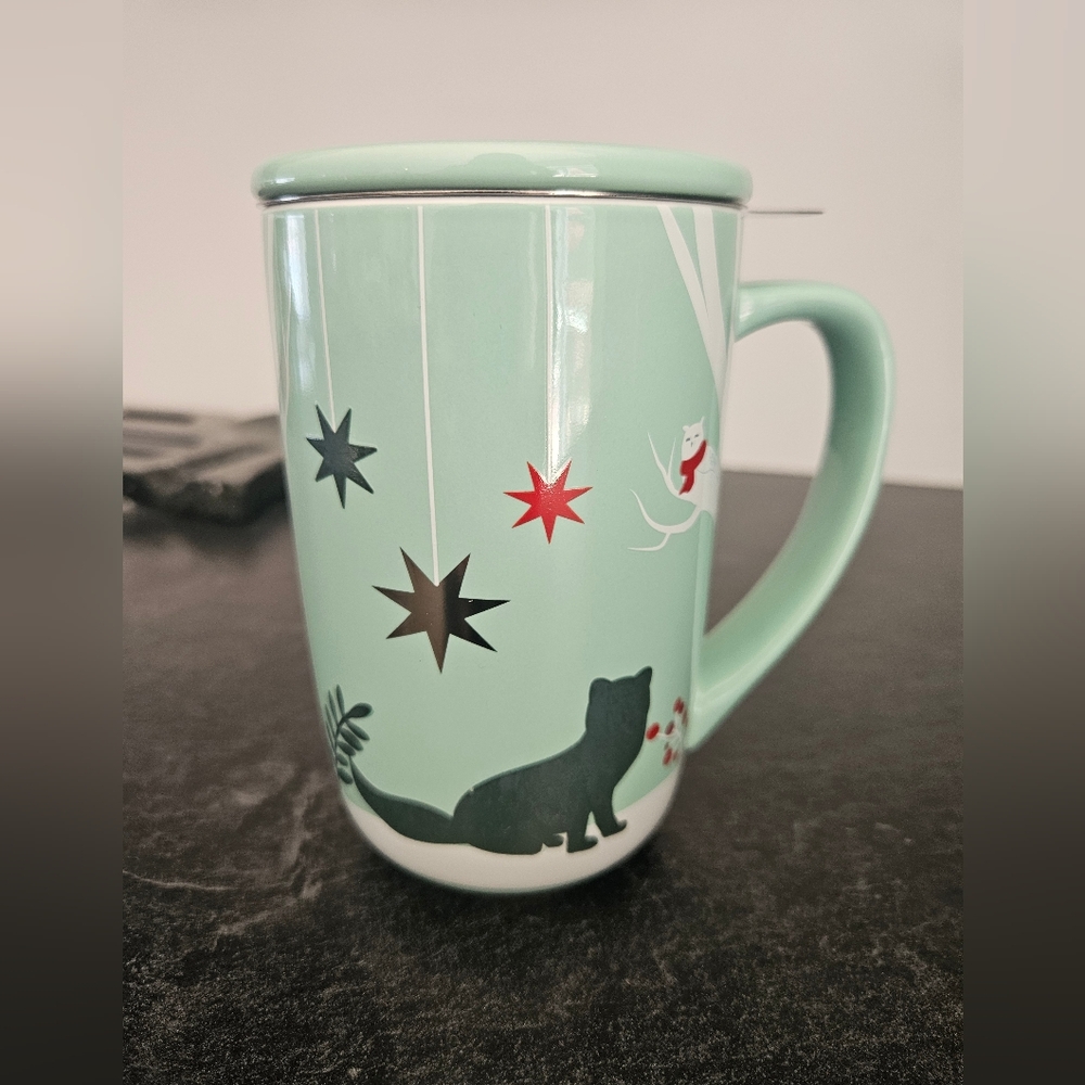 Mint Green Mug with Fox and Star Design